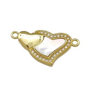 Copper Heart Connector Pave Shell Zirconia 18K Gold Plated, approx 13-20mm [FN40121]