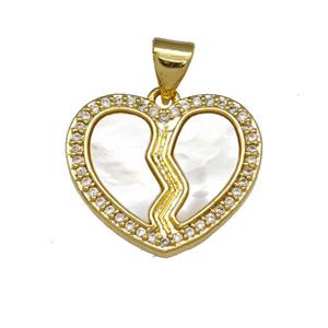 Copper Heart Pendant Pave Shell Zirconia 18K Gold Plated, approx 19mm [FN40123]