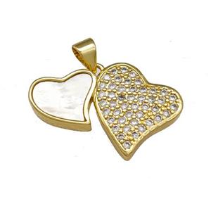 Copper Heart Pendant Pave Shell Zirconia 18K Gold Plated, approx 18-26mm [FN40125]