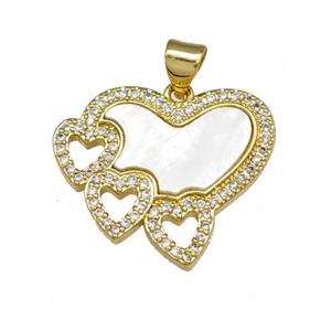 Copper Heart Pendant Pave Shell Zirconia 18K Gold Plated, approx 22mm [FN40126]
