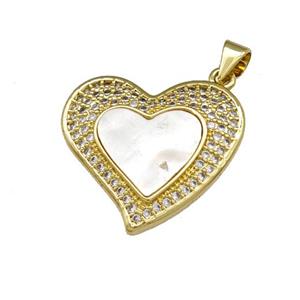 Copper Heart Pendant Pave Shell Zirconia 18K Gold Plated, approx 20-23mm [FN40127]