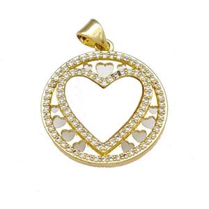 Copper Heart Pendant Pave Shell Zirconia Circle 18K Gold Plated, approx 22mm [FN40128]