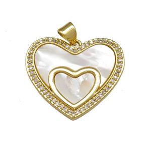 Copper Heart Pendant Pave Shell Zirconia 18K Gold Plated, approx 22-25mm [FN40130]