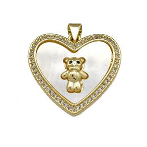 Copper Heart Pendant Pave Shell Zirconia Bear 18K Gold Plated, approx 20-23mm [FN40131]