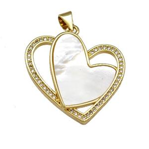 Copper Heart Pendant Pave Shell Zirconia 18K Gold Plated, approx 25mm [FN40132]