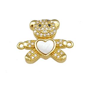 Copper Bear Connector Pave Shell Zirconia 18K Gold Plated, approx 15-17mm [FN40133]