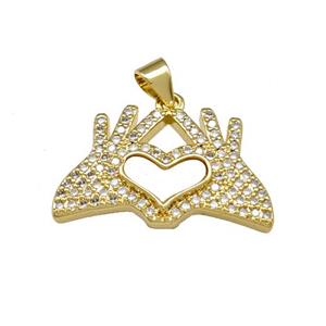 Copper Heart Hand Pendant Pave Shell Zirconia 18K Gold Plated, approx 15-25mm [FN40134]