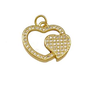 Copper Heart Pendant Pave Shell Zirconia 18K Gold Plated, approx 15-18mm [FN40138]