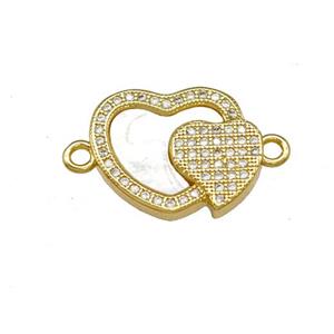 Copper Heart Connector Pave Shell Zirconia 18K Gold Plated, approx 15-18mm [FN40139]