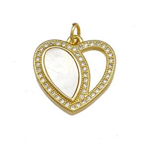 Copper Heart Pendant Pave Shell Zirconia 18K Gold Plated, approx 18mm [FN40140]