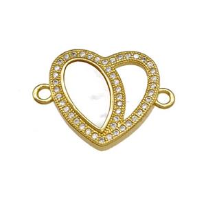 Copper Heart Connector Pave Shell Zirconia 18K Gold Plated, approx 18mm [FN40141]