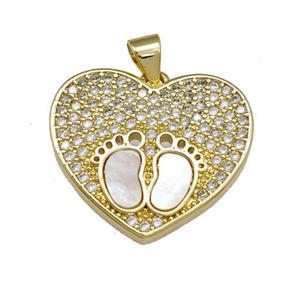 Copper Heart Pendant Pave Shell Zirconia Barefoot 18K Gold Plated, approx 22mm [FN40142]