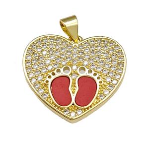 Copper Heart Pendant Pave Shell Zirconia Barefoot 18K Gold Plated, approx 22mm [FN40143]
