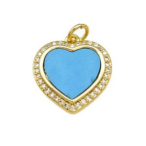Copper Heart Pendant Pave Blue Shell Zirconia 18K Gold Plated, approx 16mm [FN40144]
