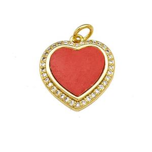 Copper Heart Pendant Pave Red Shell Zirconia 18K Gold Plated, approx 16mm [FN40145]
