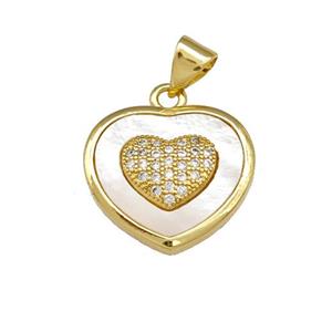 Copper Heart Pendant Pave Shell Zirconia 18K Gold Plated, approx 17mm [FN40146]