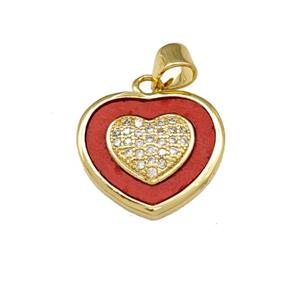 Copper Heart Pendant Pave Shell Zirconia 18K Gold Plated, approx 17mm [FN40148]