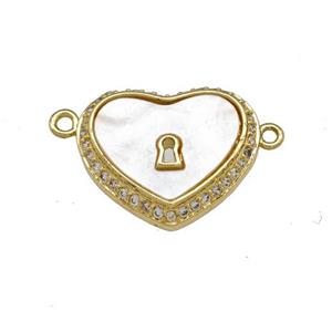 Copper Heart Connector Pave Shell Zirconia 18K Gold Plated, approx 14-18mm [FN40149]