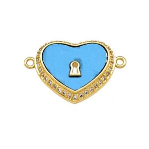 Copper Heart Connector Pave Shell Zirconia 18K Gold Plated, approx 14-18mm [FN40150]