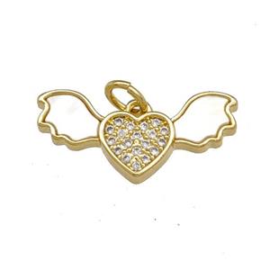 Copper Angel Wings Pendant Pave Shell Zirconia Heart 18K Gold Plated, approx 10-21mm [FN40152]