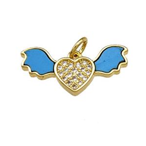 Copper Angel Wings Pendant Pave Shell Zirconia Heart 18K Gold Plated, approx 10-21mm [FN40153]