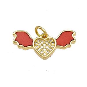 Copper Angel Wings Pendant Pave Shell Zirconia Heart 18K Gold Plated, approx 10-21mm [FN40154]