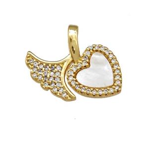 Copper Heart Pendant Pave Shell Zirconia Shark-Tail 18K Gold Plated, approx 15-18mm [FN40155]