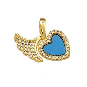 Copper Heart Pendant Pave Shell Zirconia Shark-Tail 18K Gold Plated, approx 15-18mm [FN40156]