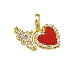 Copper Heart Pendant Pave Shell Zirconia Shark-Tail 18K Gold Plated, approx 15-18mm [FN40157]