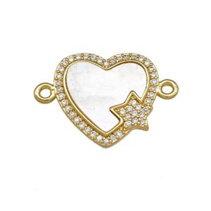 Copper Heart Connector Pave Shell Zirconia Star 18K Gold Plated, approx 17mm [FN40158]