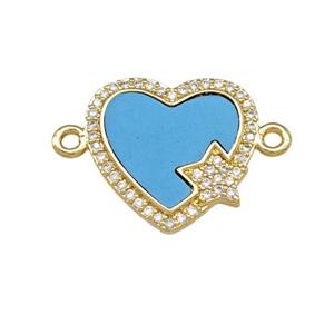 Copper Heart Connector Pave Shell Zirconia Star 18K Gold Plated, approx 17mm [FN40159]