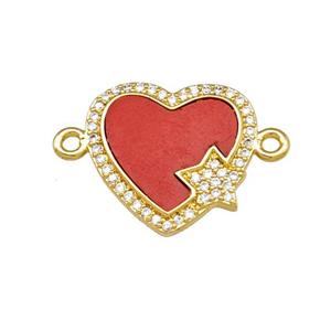 Copper Heart Connector Pave Shell Zirconia Star 18K Gold Plated, approx 17mm [FN40160]