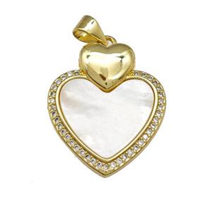 Copper Heart Pendant Pave Shell Zirconia 18K Gold Plated, approx 20-24mm [FN40164]