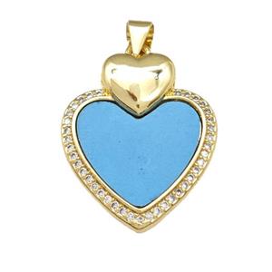 Copper Heart Pendant Pave Shell Zirconia 18K Gold Plated, approx 20-24mm [FN40165]