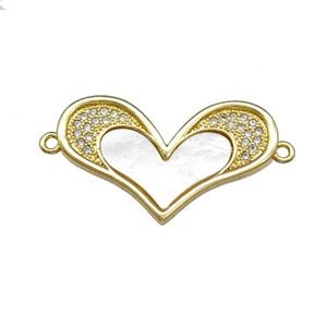 Copper Heart Connector Pave Shell Zirconia 18K Gold Plated, approx 17-28mm [FN40167]