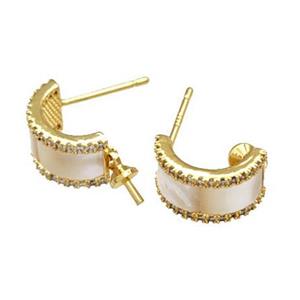 Copper Stud Earrings Pave Shell Zirconia With Bail 18K Gold Plated, approx 7-13mm [FN40171]