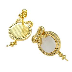 Copper Stud Earrings Pave Shell Zirconia With Bail Bowknot 18K Gold Plated, approx 14-17mm [FN40200]