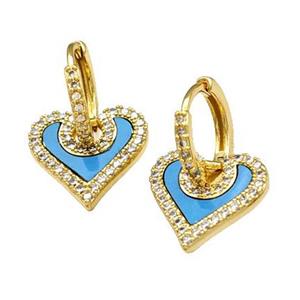 Copper Hoop Earrings Pave Shell Zirconia Heart 18K Gold Plated, approx 15mm, 14mm dia [FN40221]