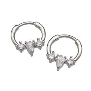 Copper Hoop Earrings Micro Pave Zirconia Platinum Plated, approx 13-15mm [FN40223]