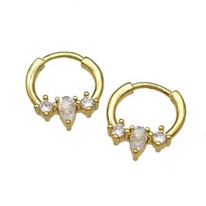 Copper Hoop Earrings Micro Pave Zirconia Gold Plated, approx 13-15mm [FN40224]