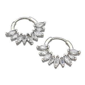 Copper Hoop Earrings Micro Pave Zirconia Platinum Plated, approx 13-17mm [FN40225]