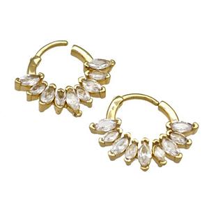 Copper Hoop Earrings Micro Pave Zirconia Gold Plated, approx 13-17mm [FN40226]