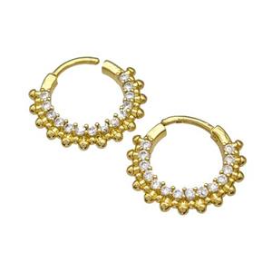 Copper Hoop Earrings Micro Pave Zirconia Gold Plated, approx 16mm [FN40228]