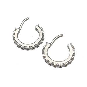 Copper Stud Earrings Micro Pave Zirconia Platinum Plated, approx 12mm [FN40229]