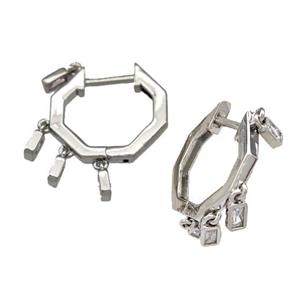 Copper Latchback Earrings Micro Pave Zirconia Platinum Plated, approx 16mm [FN40234]