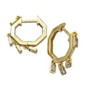 Copper Latchback Earrings Micro Pave Zirconia Gold Plated, approx 16mm [FN40235]