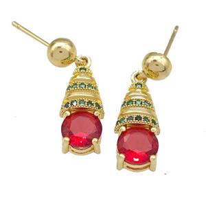 Copper Stud Earrings Micro Pave Crystal Glass Gold Plated, approx 8-18mm [FN40241]