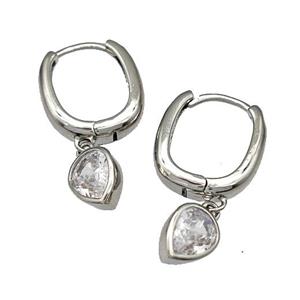 Copper Latchback Earrings Pave Zirconia Heart Platinum Plated, approx 6mm, 12-16mm [FN40242]