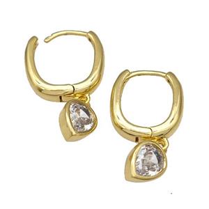 Copper Latchback Earrings Pave Zirconia Heart Gold Plated, approx 6mm, 12-16mm [FN40243]