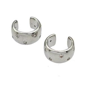 Copper Clip Earrings Micro Pave Zirconia Platinum Plated, approx 14mm [FN40250]